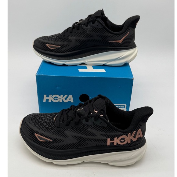 Hoka Shoes - Hoka Clifton 9 Running Shoes - Breathable Mesh, Lightweight, Rose Gold Accents